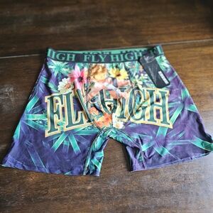 Krush Fly High Men’s Floral & Leaf Print Boxer Briefs - Purple & Green